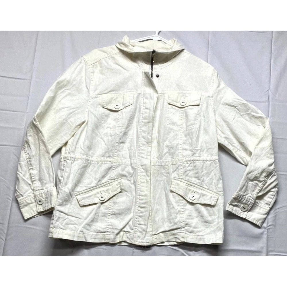 Croft & Barrow Utility Field Jacket Womens Large White Linen Full Zip Utility
